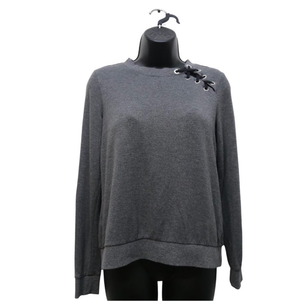 Michael Kors Grey Lace-Up Crewneck Sweater